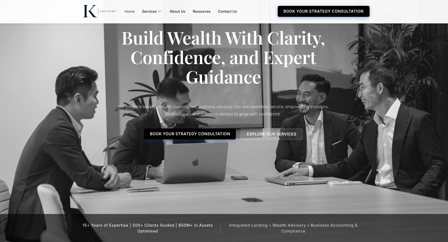 K Advisors website, built by Dream Websites